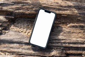 smartphone sulla spiaggia schermo vuoto
