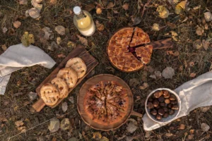 merende sane autunno, dolci a base di castagne sul terreno